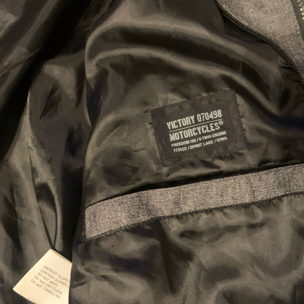 Victory Motorcycle Jacket Men's L  Gray With Black Leather Trim